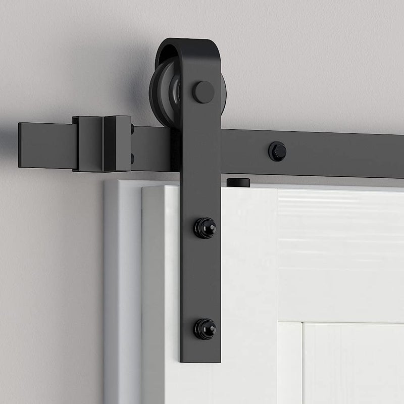 skysen Sliding Barn Door Hardware Roller Set Black (J Shape Hanger) - Image 3